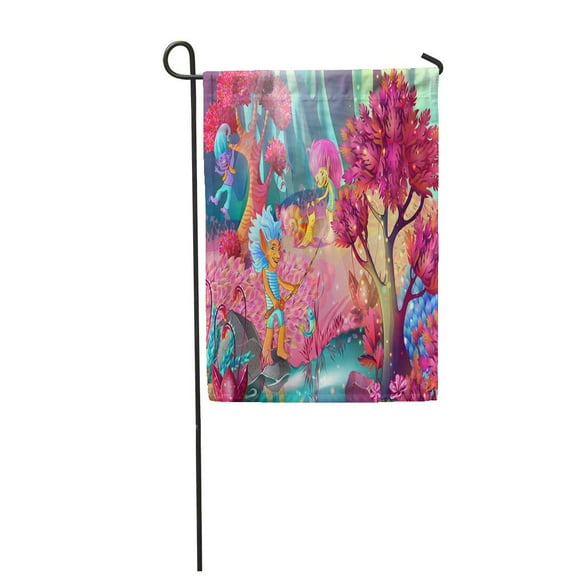 POGLIP Cartoon Game Magic Funny Trolls Characters in Enchanted Bright Garden Flag Decorative Flag House Banner 28x40 inch