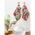thumbnail image 2 of Pink Red Spring Floral Kitchen Dish Towels for Drying Dishes Set of 4, Summer Botanical Tulip Vintage Waffle Weave Microfiber Hand Tea Bathroom Towels Quick Dry & Absorbent Towel 12x12, 2 of 7