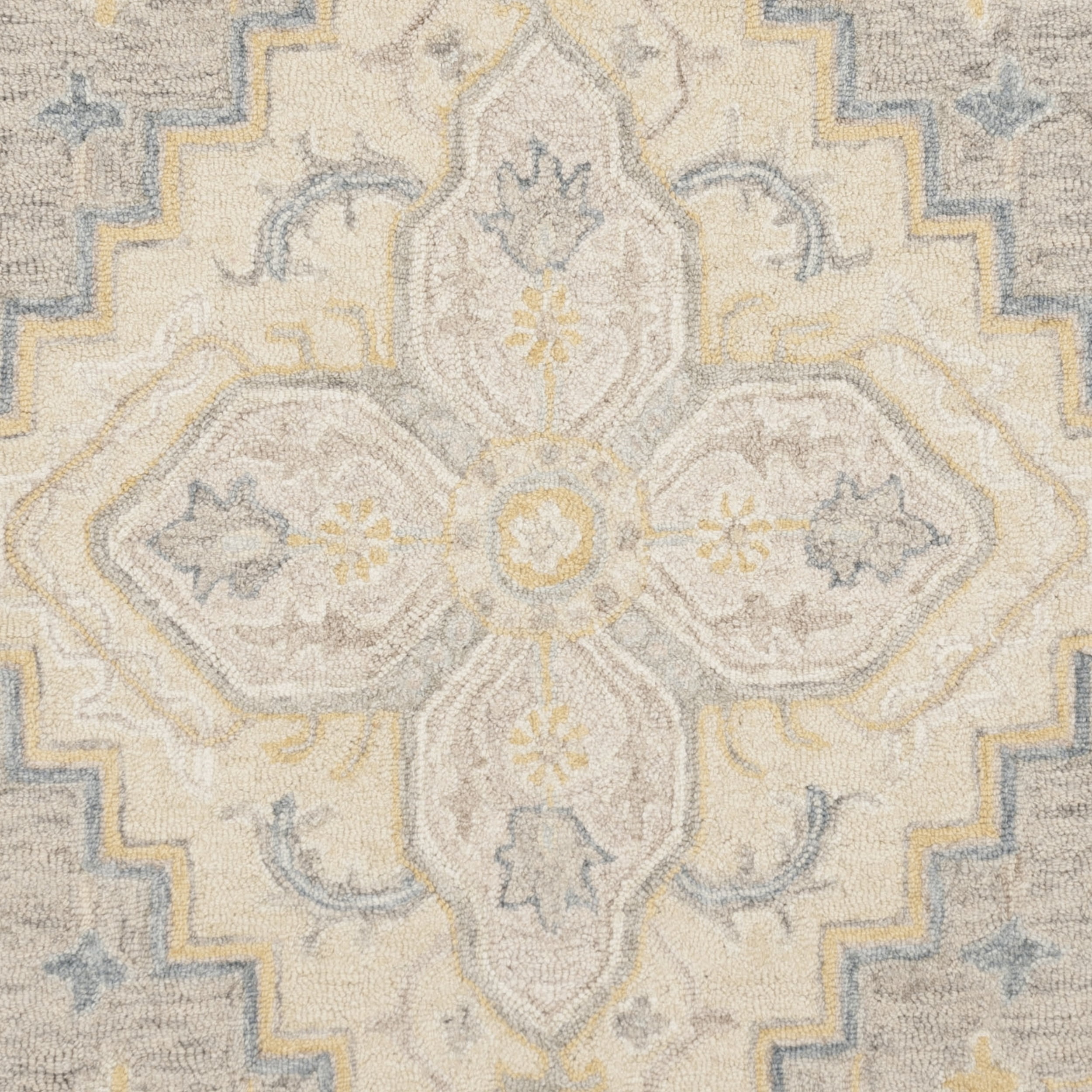 SAFAVIEH Micro-Loop Barnes Floral Bordered Wool Area Rug, Beige/Grey, 5' x 5' Round