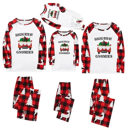 

ZCFZJW Matching Christmas Onesies Couples Cute Gnome with Xmas Tree Graphic Long Sleeve T Shirts Tops and Pants Two Piece Outfit Suit Holiday Sleepwear Baby-6M