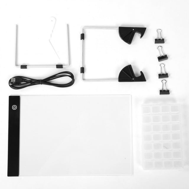 Juego de 6 piezas de herramientas para pintar con diamantes, suministros de arte con luz LED, kit de libro con panel luminoso, tamaño A4