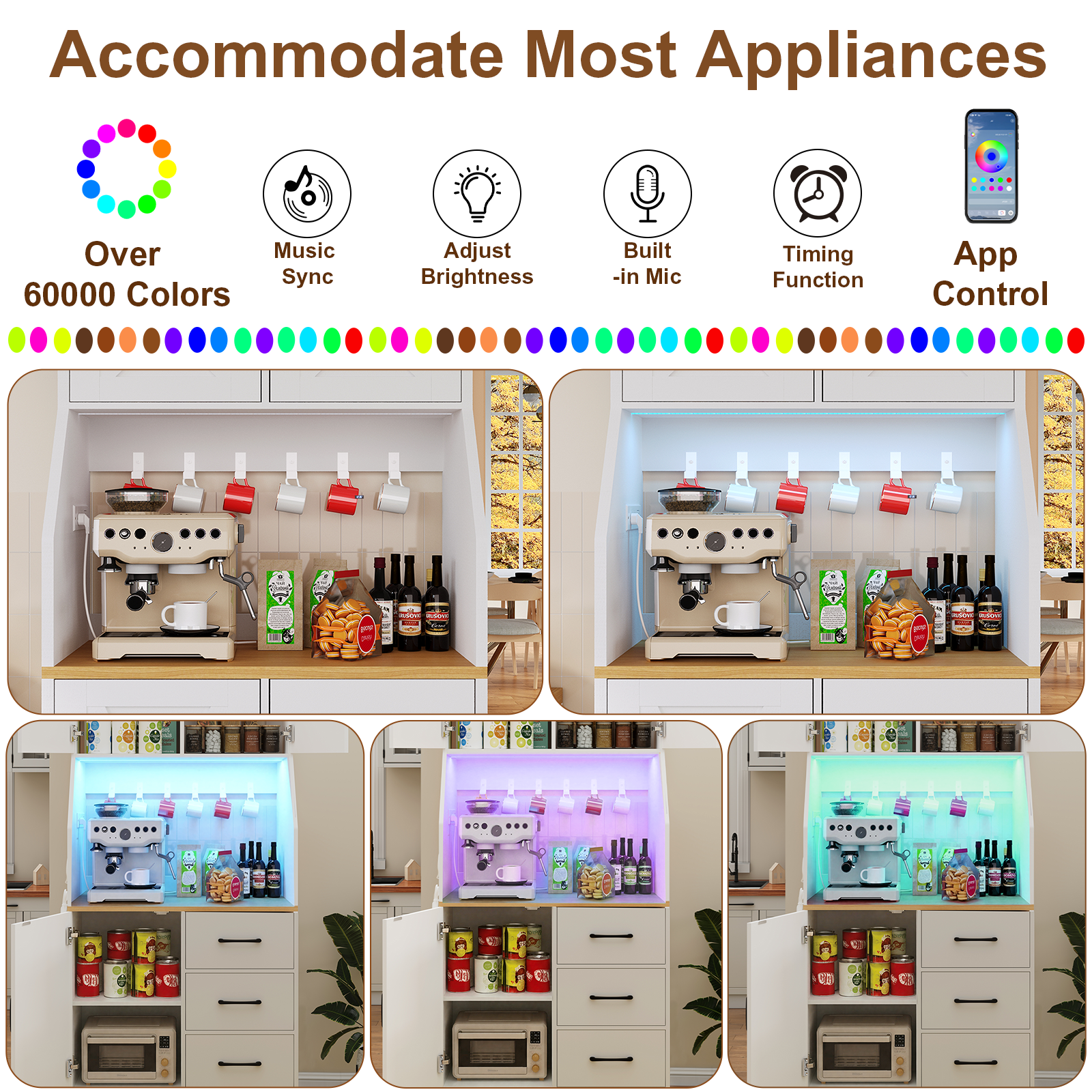 LLappuil 69" Kitchen Pantry, Kitchen Pantry Storage Cabinet with LED Light & Outlet, Kitchen Hutch with 6 Hooks, Drawer, Adjustable Shelves White