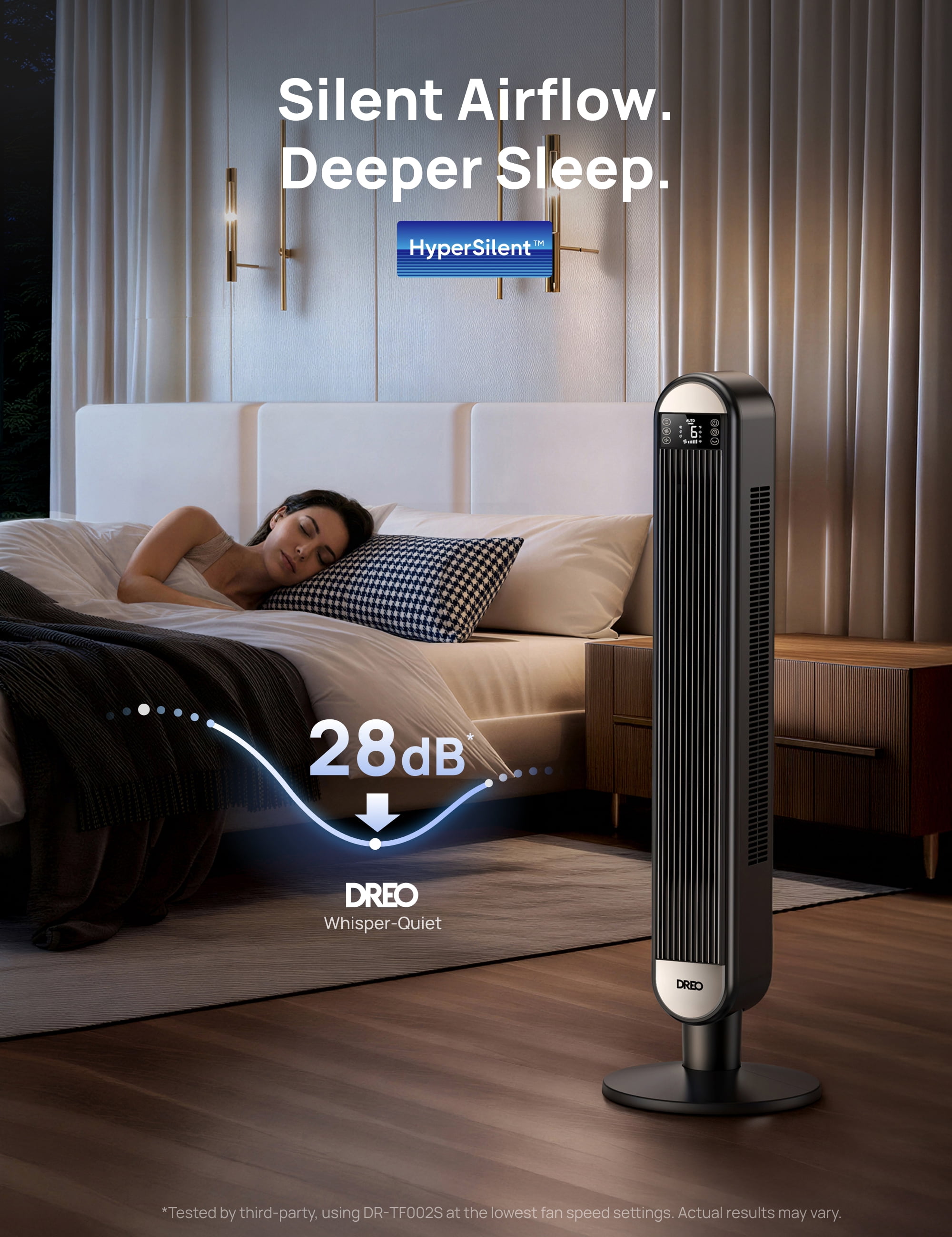 DREO 42" Smart Tower Fan for Home, Standing Bladeless Fan with WiFi Voice Control, 90° Oscillating Fan with LED Display, 12H Timer, 6 Speeds 4 Modes, 25ft/s High Velocity, Ultra Quiet Bedroom Fa
