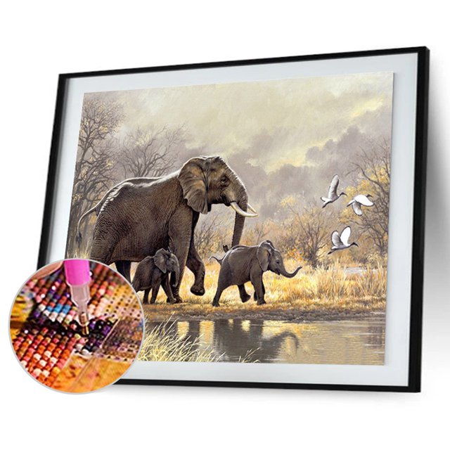 Cuadros Decorativos 5D diamante pintura elefante mamá e hijo taladro redondo completo pared Rhinestone DIY DQrwqpou Nuevos Originales