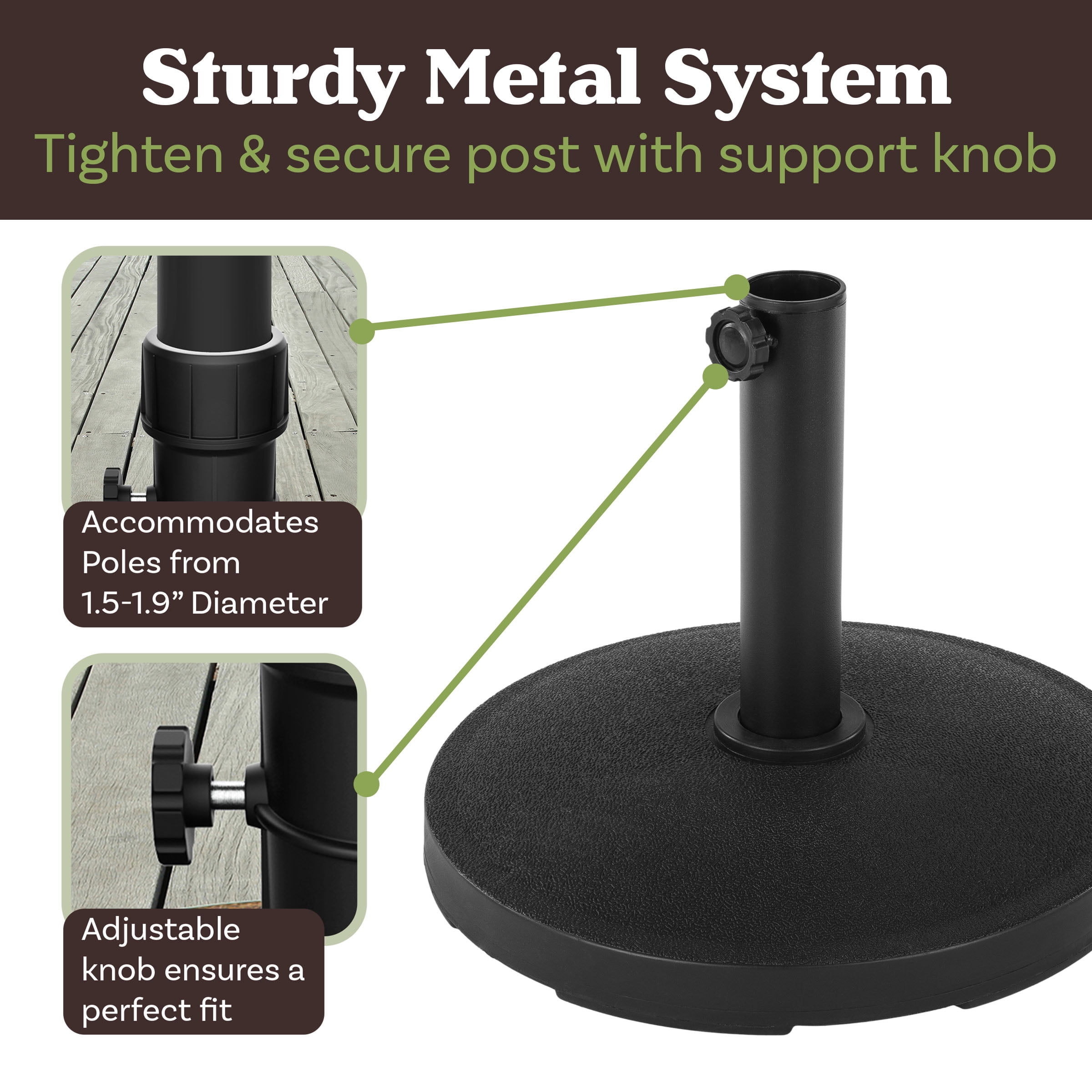 Pure Garden 26lb Umbrella Base – Durable Polyethylene & Cement Patio Stand for 6–9ft Umbrellas, Black