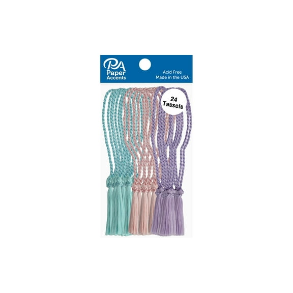 Paper Accents Tassels 24pc Aqua, Light Pink, Lilac
