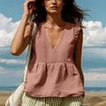 thumbnail image 6 of TGSLY Women's Linen Deep V-Neck Tank Tops Dressy Casual Ruffle Detail Solid Color Sleeveless Vest Lightweight Soft Elastic Waist Tshirts L, 6 of 7