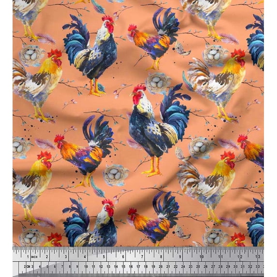 Soimoi Modal Satin Fabric Eggs,Nest & Hen Bird Print Fabric by Yard 42 Inch Wide