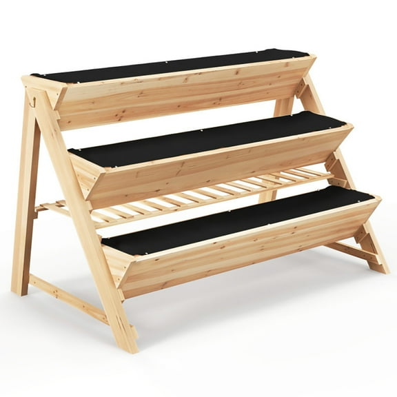 Spaco 3-Tier Garden Bed with Storage Shelf 2 Hanging Hooks and 3 Bed Liners, Outdoor Elevated Flower Box for Backyard/Patio/Gardener