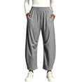 thumbnail image 2 of QATAINLAV Women Quick Dry Barrel Pants Casual Elastic Waisted Wide Leg Sweatpants Baggy Athletic Palazzo Trousers with Pockets Gray XL, 2 of 8