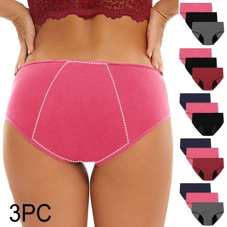 ATOYSOY Women s Multipack Solid Leak Proof Panty Comfy Clearance Plus Size Hip Lifting Cotton Panties  3 Pack Shapewear Control Briefs Seamless Mid Waist Period Underpants Stretchy Black L