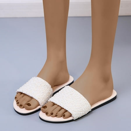 

Zunfeo Womens Flat Slide Sandals- Woman s Head One-line Sandals Flat Slippers Color Everything Matching Sandals Beige 8