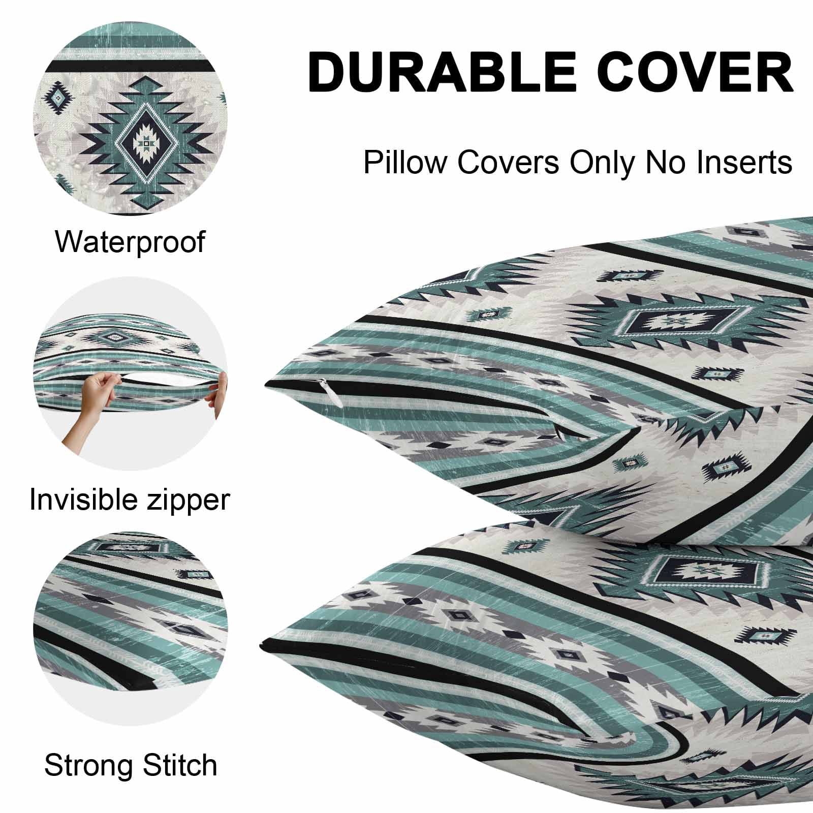 Outdoor Waterproof Throw Pillow Covers Set of 2 Turquoise Boho Aztec Decorative Pillowcases Outdoor Pillows Cushion Case 16x16 Inch Southwest Tribal Geometric Patio Pillows for Couch Sofa Bed Garden