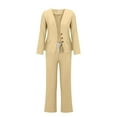 thumbnail image 5 of Breezora Women's Elegant Wide Leg Pants Suit Set 2 Piece Business Office Wear Plain Trousers with Blazer Formal Outfit XL Size Light Yellow, 5 of 5