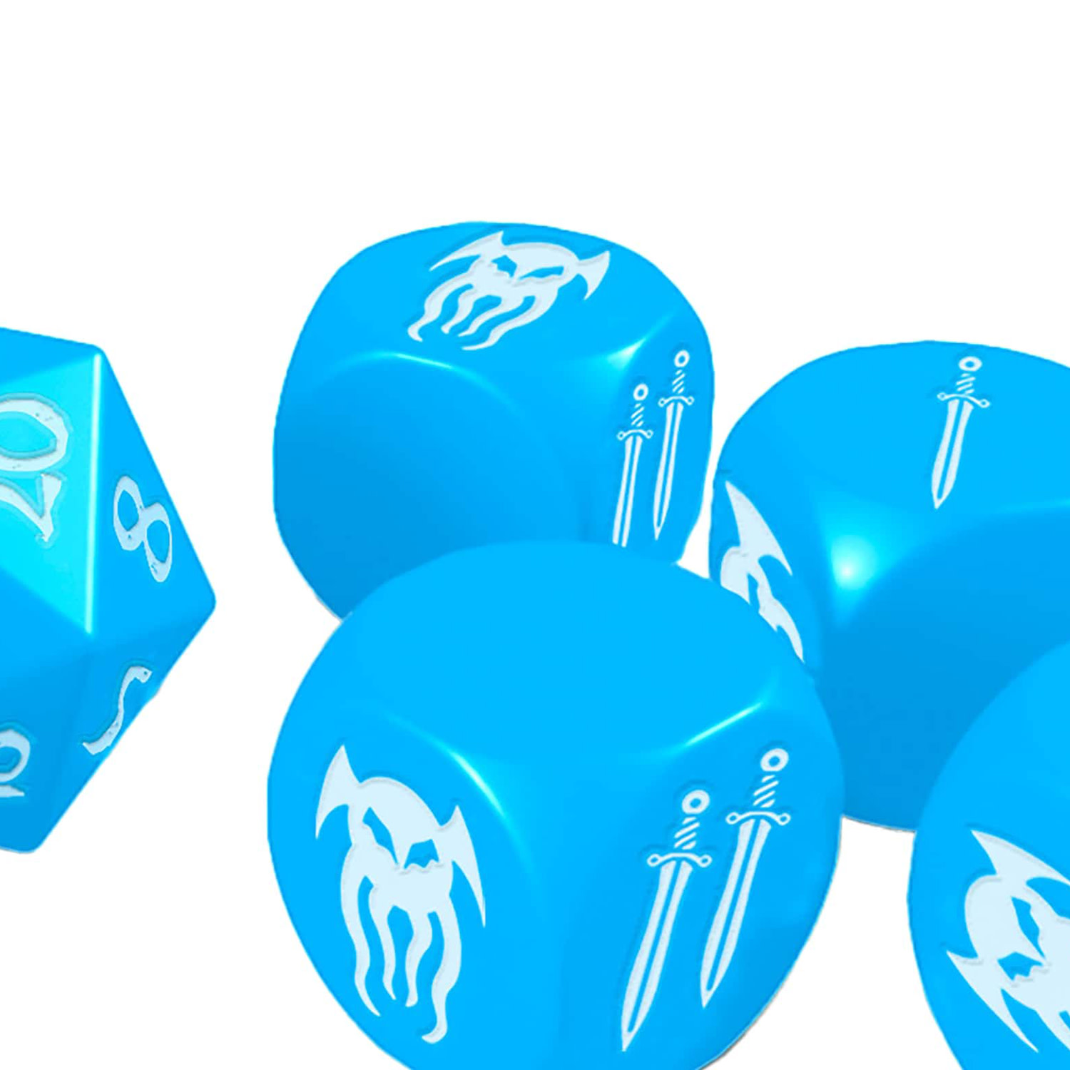 Modiphius Entertainment: Cohors Cthulhu RPG: Atlantean Crystal Dice Pack - 6 Piece Set, Blue & White, 2x d20, 4x d6, Hidden War Emblems, Accessory