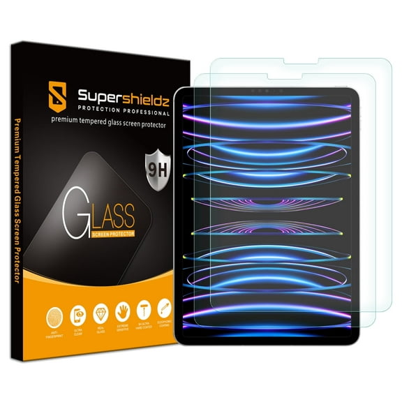 [2-Pack] Supershieldz for iPad Pro 11 inch (2018-2022 / M2) / iPad Air 5/ 4 (10.9 inch, 5th/4th Generation) Tempered Glass Screen Protector, Anti-Scratch, Anti-Fingerprint, Bubble Free
