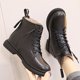 thumbnail image 2 of NECHOLOGY Botas Mujer Adulto Femenino Zapatos Botines mujer Botas de tacón grueso hasta el tobillo de moda de PU tacones sobre la rodilla botas largas de ante plisadas Características (Black, 7.5), 2 of 7