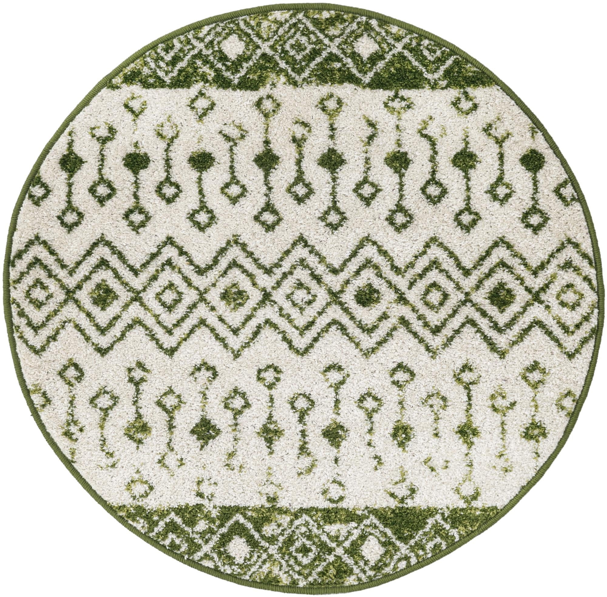 Moroccan Trellis Collection Rug 3 Ft Round Ivory Green