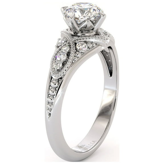 14K White Gold Milgrain Accent Engagement Ring