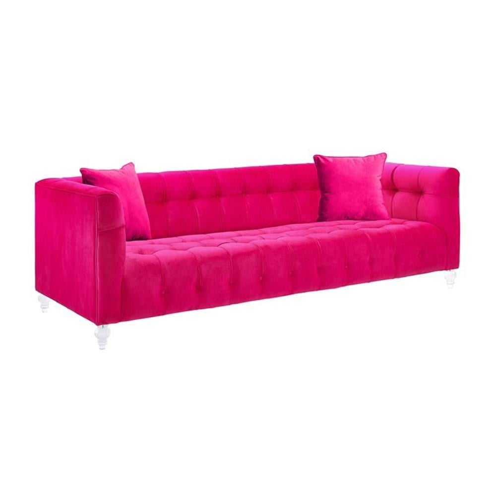 Maklaine 29.35"H Transitional Velvet Upholstered/Acrylic Sofa in Pink