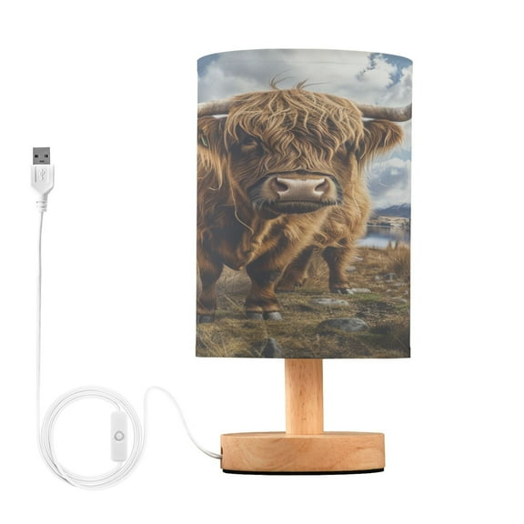 Highland Cow Bedside Table Lamp Desk Warm Lights with USB Charging Port Cylinder LED Lamps for Bedroom Living Room Office
