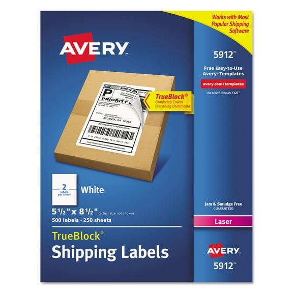 Shipping Labels W/ Trueblock Technology, Laser Printers, 5.5 X 8.5, White, 2/sheet, 250 Sheets/box