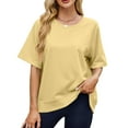 thumbnail image 4 of Hduncf Women's Casual Loose T Shirts Oversized Tees Summer Short Sleeve Crew Neck Tunic Tops Basic Tee Shirt Yellow L, 4 of 9