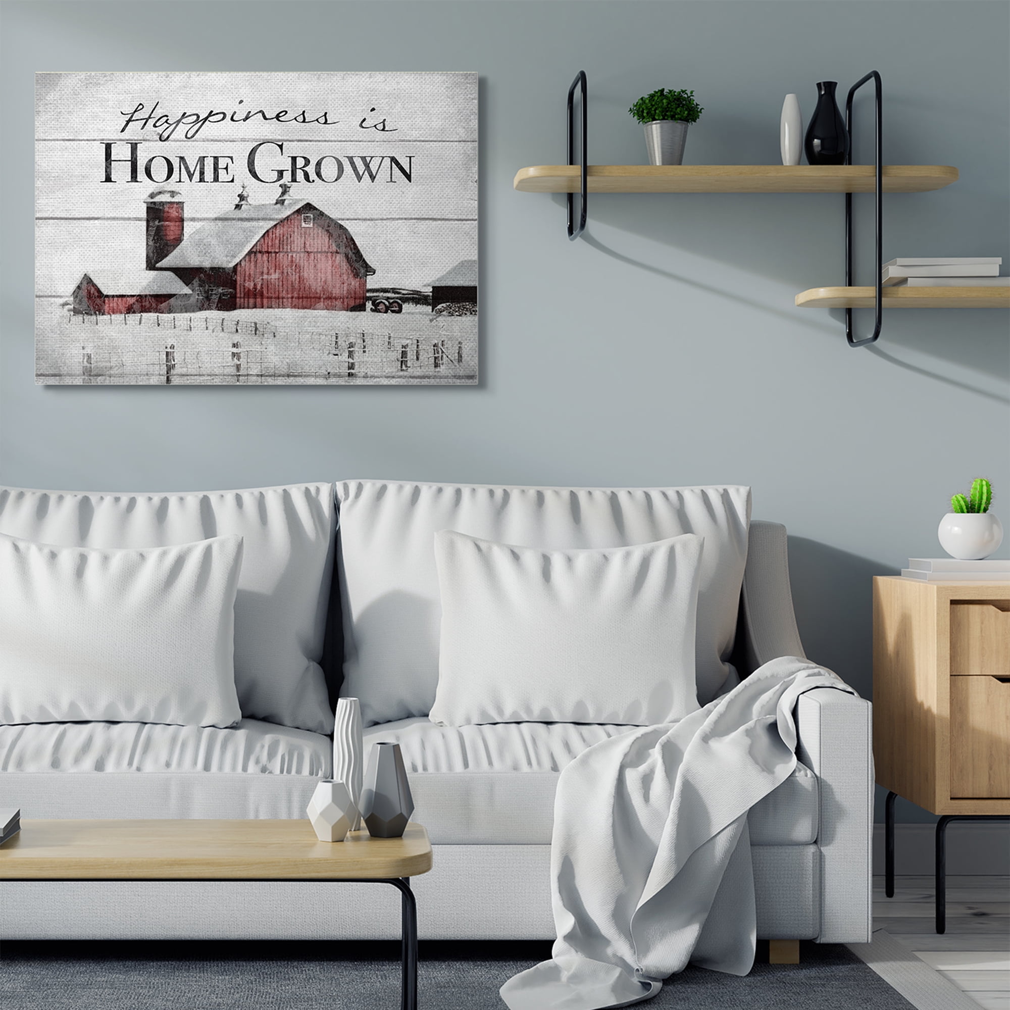 Stupell Home Décor Happiness is Home Grown Farm Rustic Red Gray Word Design Canvas Wall Art by the Saturday Evening Post