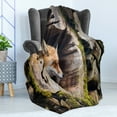 thumbnail image 4 of Animal Soft Flannel Fleece Blanket, True Fox Vulpes Inside Wood Log Holes Exotic Furry Creature Wildlife Nature Animal Design, Cozy Plush for Indoor and Outdoor Use, 50" x 60", Tan, by Ambesonne, 4 of 5