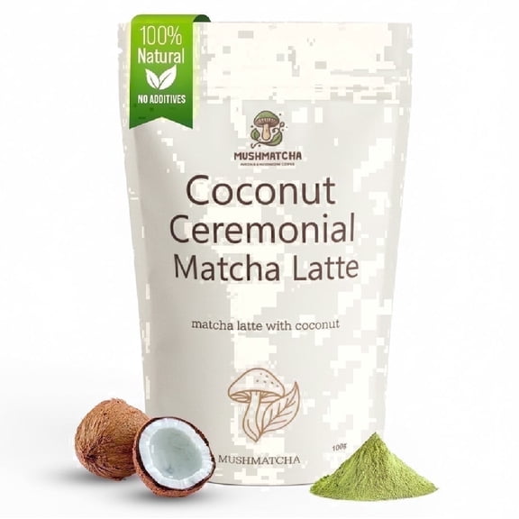 MushMatcha Ceremonial Matcha Latte Powder Coconut Dairy-Free Naturally Caffeinated 1 Count 3.5 oz