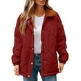thumbnail image 3 of Nfurl Womens Zip up Quilted Barn Jackets Loose Fit Long Sleeve Solid Color Lapel Puffer Jacket Winter Padded Outerwear Coats Red L, 3 of 9