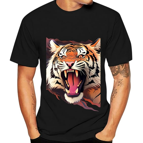 Mens Shirt Adult Male T Shirts plus Size Men Male's T Shirt Round Neck Short Sleeve Animal Printing Street Art Shirt Clothes(Black,XXL)