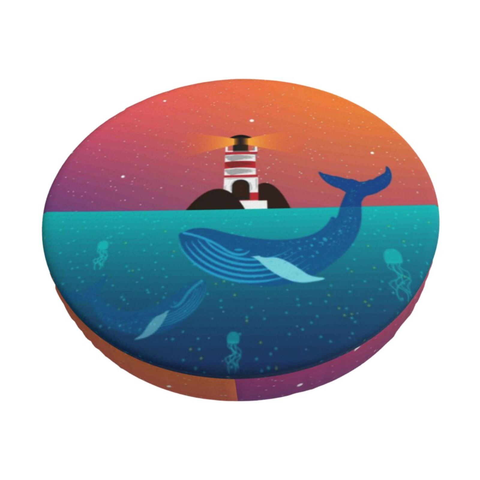 Easygdp Lighthouse and Whale Print Easy To Install Bar Stool Covers&Stool Covers Round&Elastic Stool Cover, Barstool Covers,Washable&Bottom With Elastic Edge-13 inch
