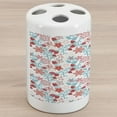 thumbnail image 1 of Floral Ceramic Toothbrush Holder, Flowers Ladybugs Butterflies Strawberries Playroom Pattern, Decorative Versatile Countertop for Bathroom, 4.5" X 2.7", Dark Coral Aqua, by Ambesonne, 1 of 4
