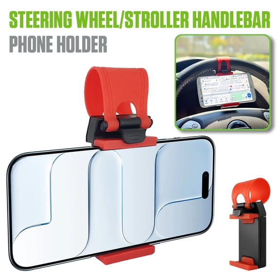 Universal Steering Wheel and Stroller Phone Mount Holder, Fits Standard Smartphones 2.1 to 3.1 Inches Wide