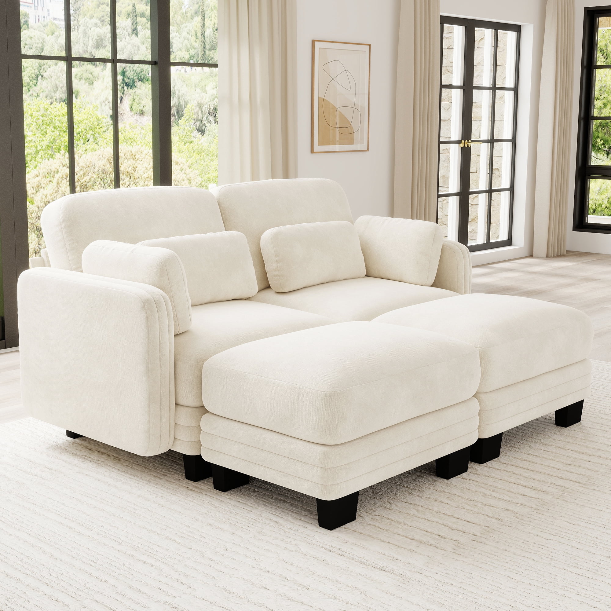 70" Modern Modular 2 Seater Loveseat Sofa Couch with 2 Ottoman and 4 Pillows