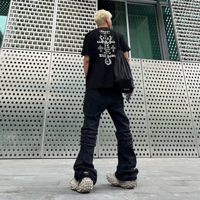 Y2k Streetwear Trendy Micro Flare Jeans Black RO Hip Hop Y2k Streetwear Trendy Micro Flare Jeans Black RO Hip Hop