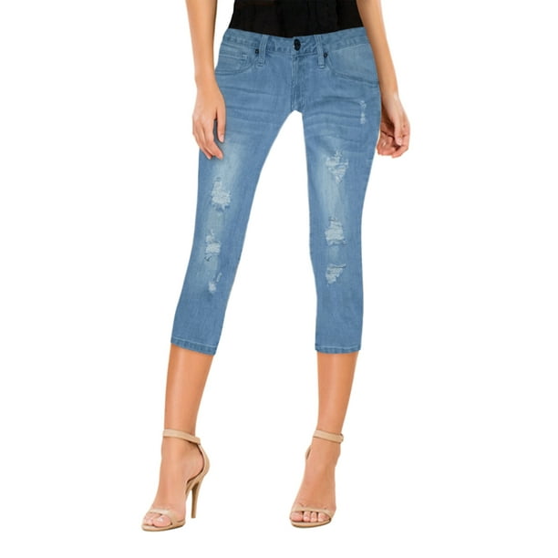 Hybrid & company - Women's Butt Lift Super Comfy Stretch Denim Capri ...