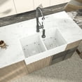 thumbnail image 1 of Logmey 33"x18" Double Bowl Kitchen Sink in White,Ceramic Porcelain Sink with Strainer, 1 of 8