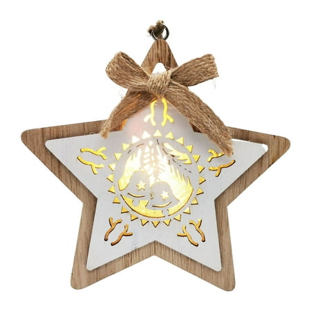 

HizoeChu Wood Christmas Tree Ornament with Lights | Christmas LED Wood Pendant | LED Christmas Tree Hang Decoration