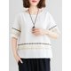 thumbnail image 3 of Blusa holgada de mujer con rayas bordadas y mangas cortas, camisetas vintage, 3 of 8