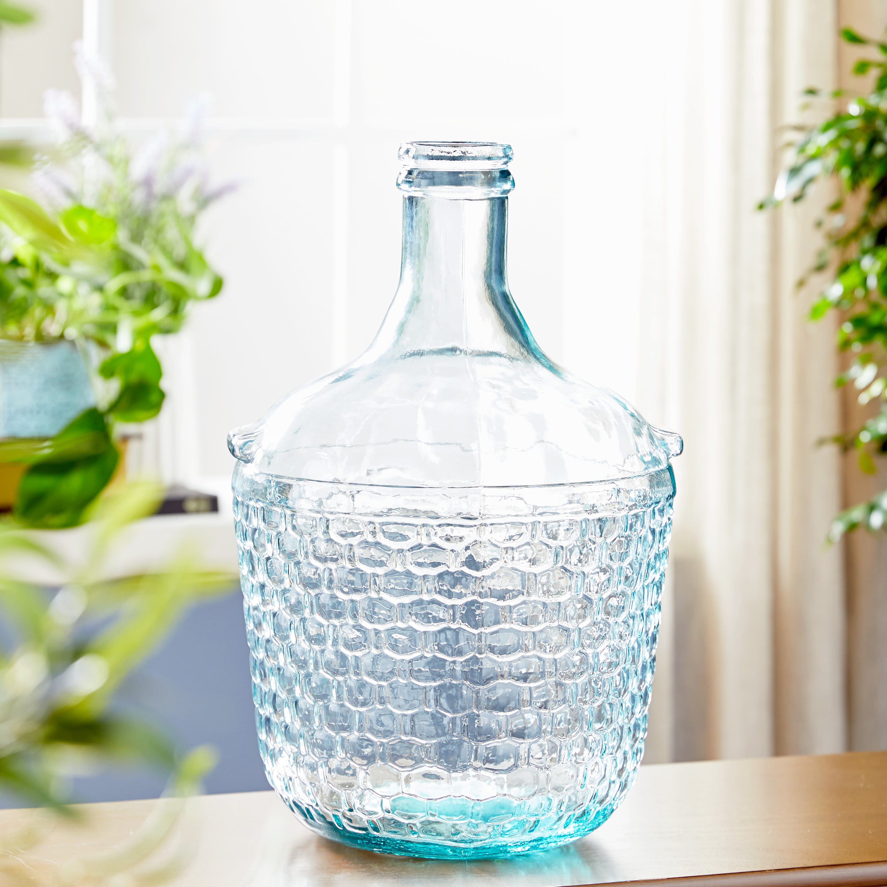DecMode 34L Glass Bottle, Decorative Wine Bottle, 10" x 17", Blue