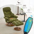 thumbnail image 4 of Ergonomic Recliner Chair with Ottoman, 360° Swivel Lounge Chair with Footrest, Chenille Fabric, 5-Point Vibration Massage, Seat Heating & 140° Adjustable Backrest for Home or Office, Green, 4 of 9