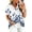 Blue, variant on Boho Patchwork Print Blouse for Women, V-Neck Short Sleeve Button Down Top with Puff Sleeves - Colorful Casual Summer Tunic Shirt for Vacation & Beach Black L