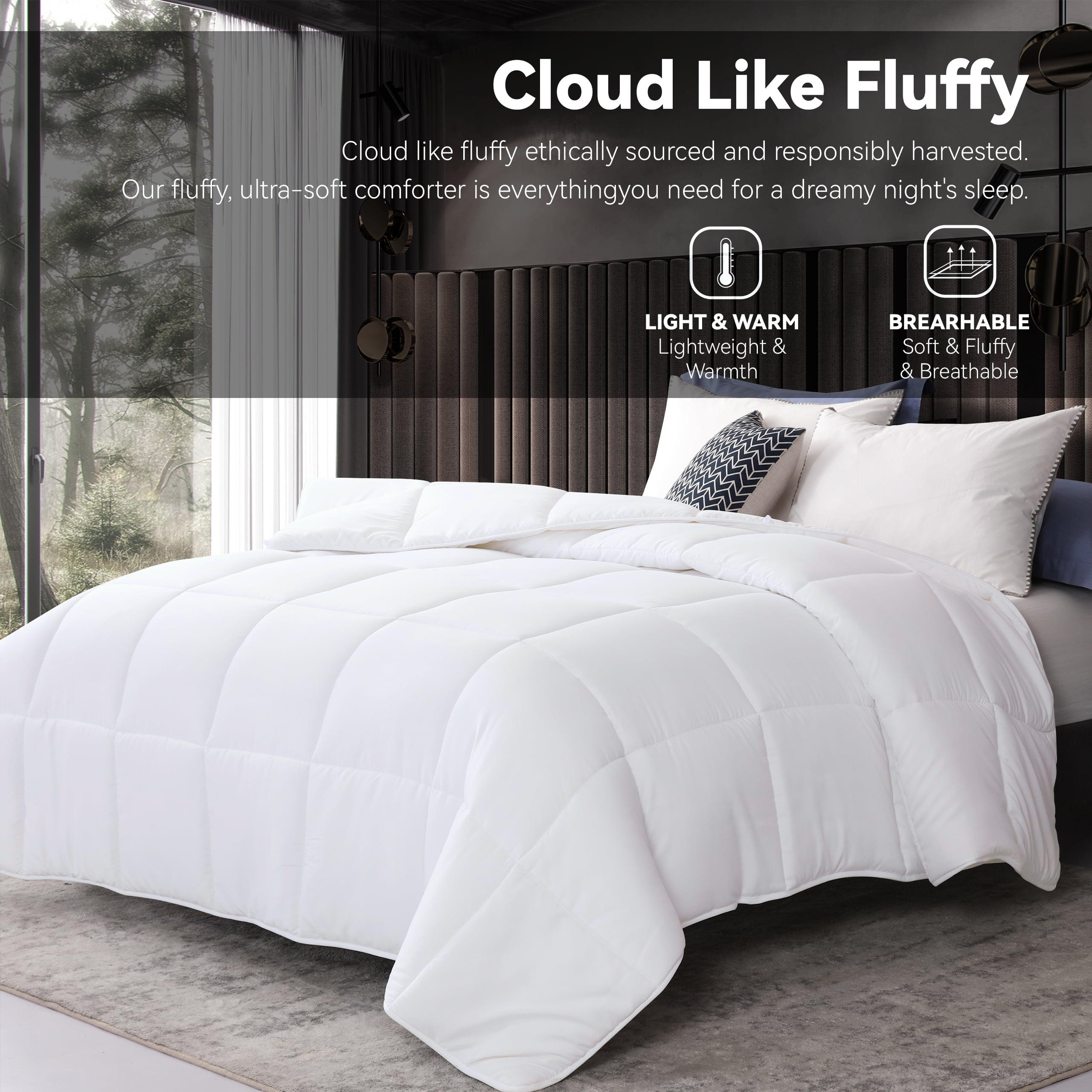 Three Geese Down Alternative Comforter Duvet Insert California King Size, Ultra Soft All Season Bed Comforters With 8 Corner Tabs, Machine Washable (White, 108"x98")
