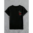 thumbnail image 3 of Women's Rose & Letter Print Short Sleeve Casual T-Shirt Graphic Tees Women Tops, 3 of 5