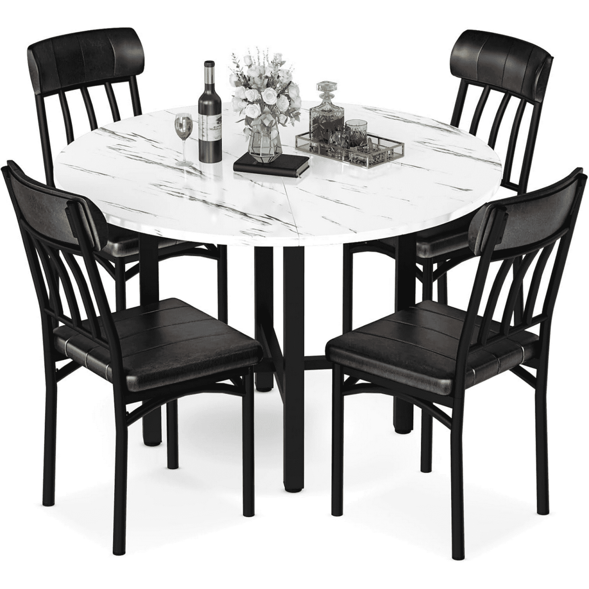 Baxluxe Round Dining Table Set, Modern 4 Person Solid Wood Round Kitchen Dining Table and Chairs Set for Apartment, Small Space, Kitchen Dining Room Round Dining Table, White