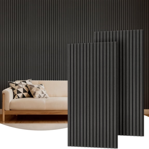TONOR Wood Wall Panels for Interior Wall Decor, 2 Pack 47.2"x23.6"(15.5ft²) Wood Slat Acoustic Panels, Soundproof Wall Panels for Noise Cancelling and Decoration, Living Room, Bedroom, Office, Black