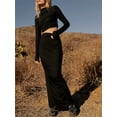 thumbnail image 2 of Arvbitana Women Skirt Sets Solid Color Long Sleeve Backless Tops and Elastic Waist Slit Long Skirt 2Pcs Fall Outfits Streetwear, 2 of 6