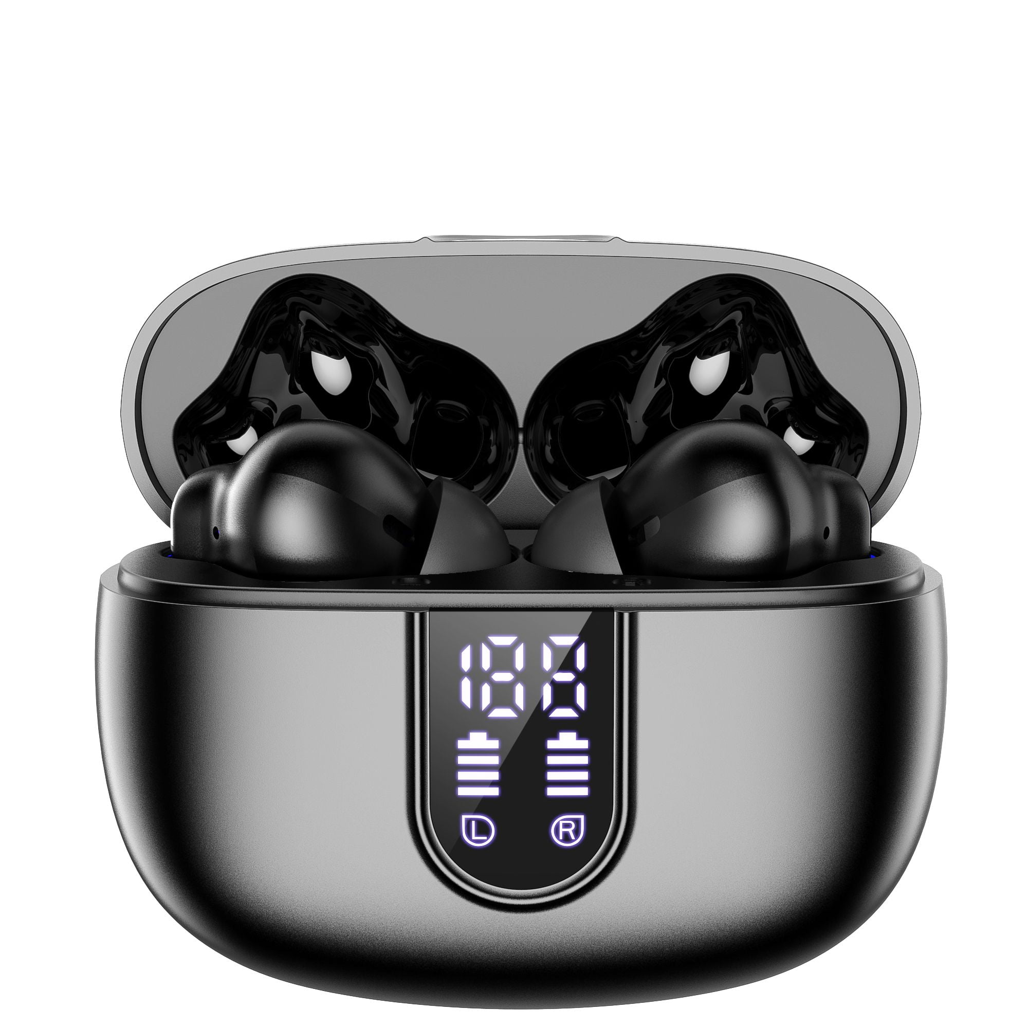 Wireless Earbuds, Bluetooth 5.3 Headphones HiFi Stereo, Bluetooth Earbuds with ENC Noise Cancelling Mic, IP7 Waterproof in Ear Earphones, 56H, LED Display Ear buds for Pad Workout Sports, Black